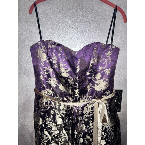 ✨ David Meister Purple & Gold Strapless Jacquard Dress – Size 12 ✨Cocktail Prom - Picture 5 of 12